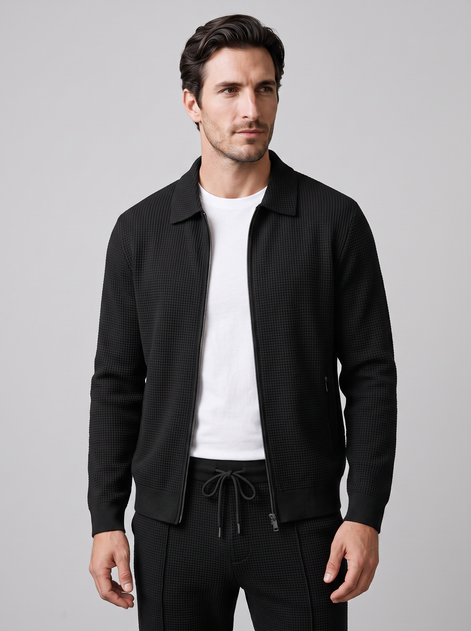 Men's Textured Zip Jacket Trouser Set