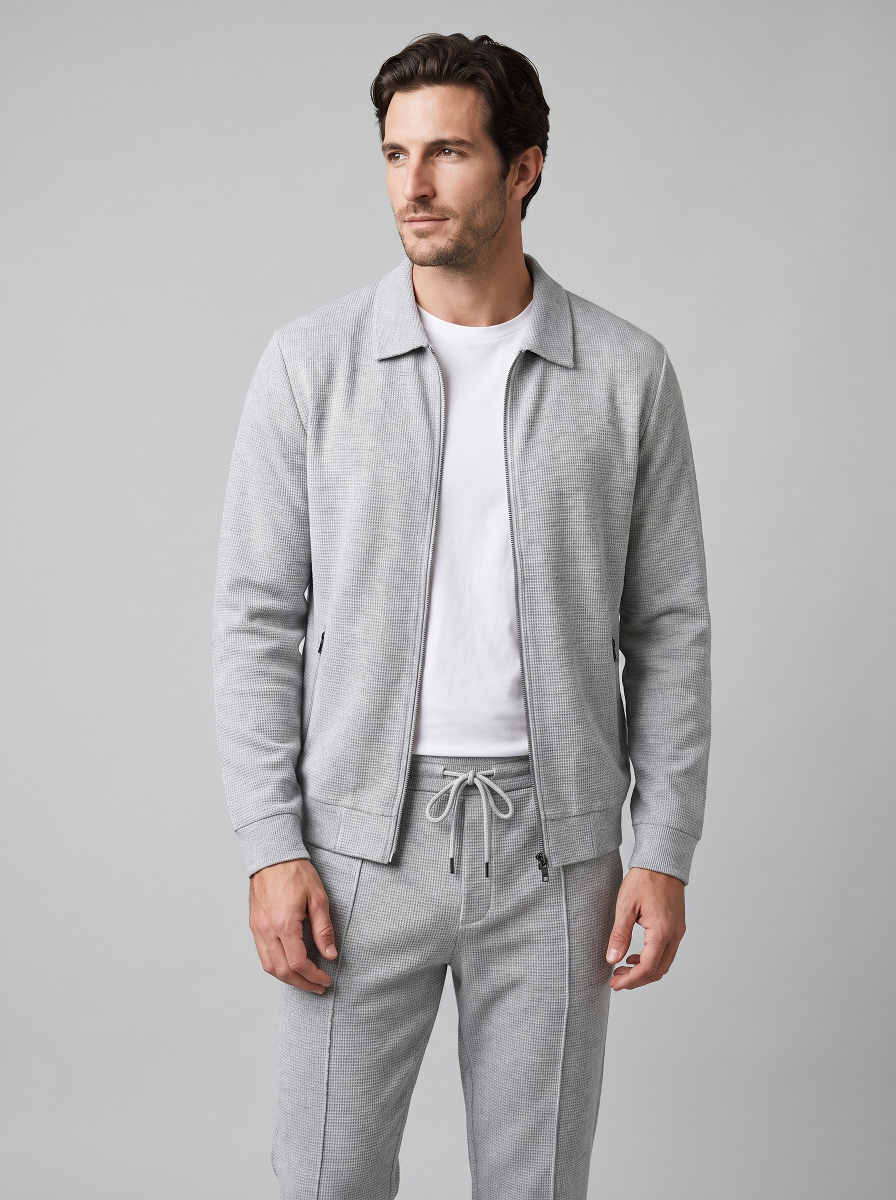 Men's Textured Zip Jacket Trouser Set