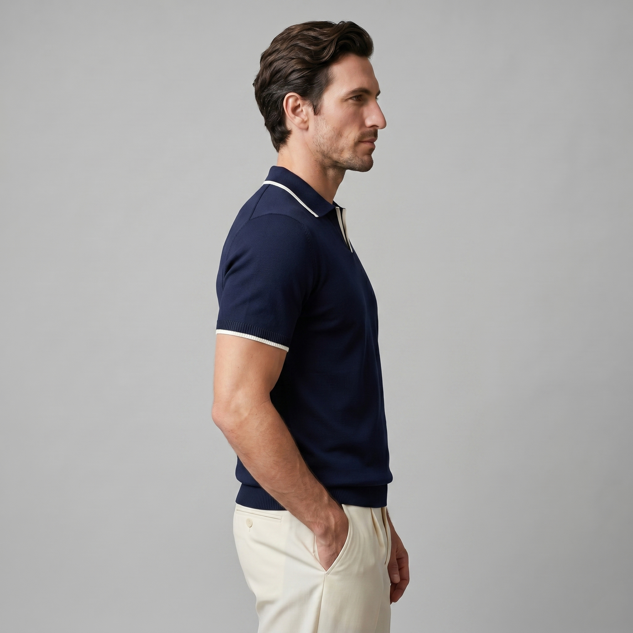 Men's Tipped Open-Collar Knit Polo