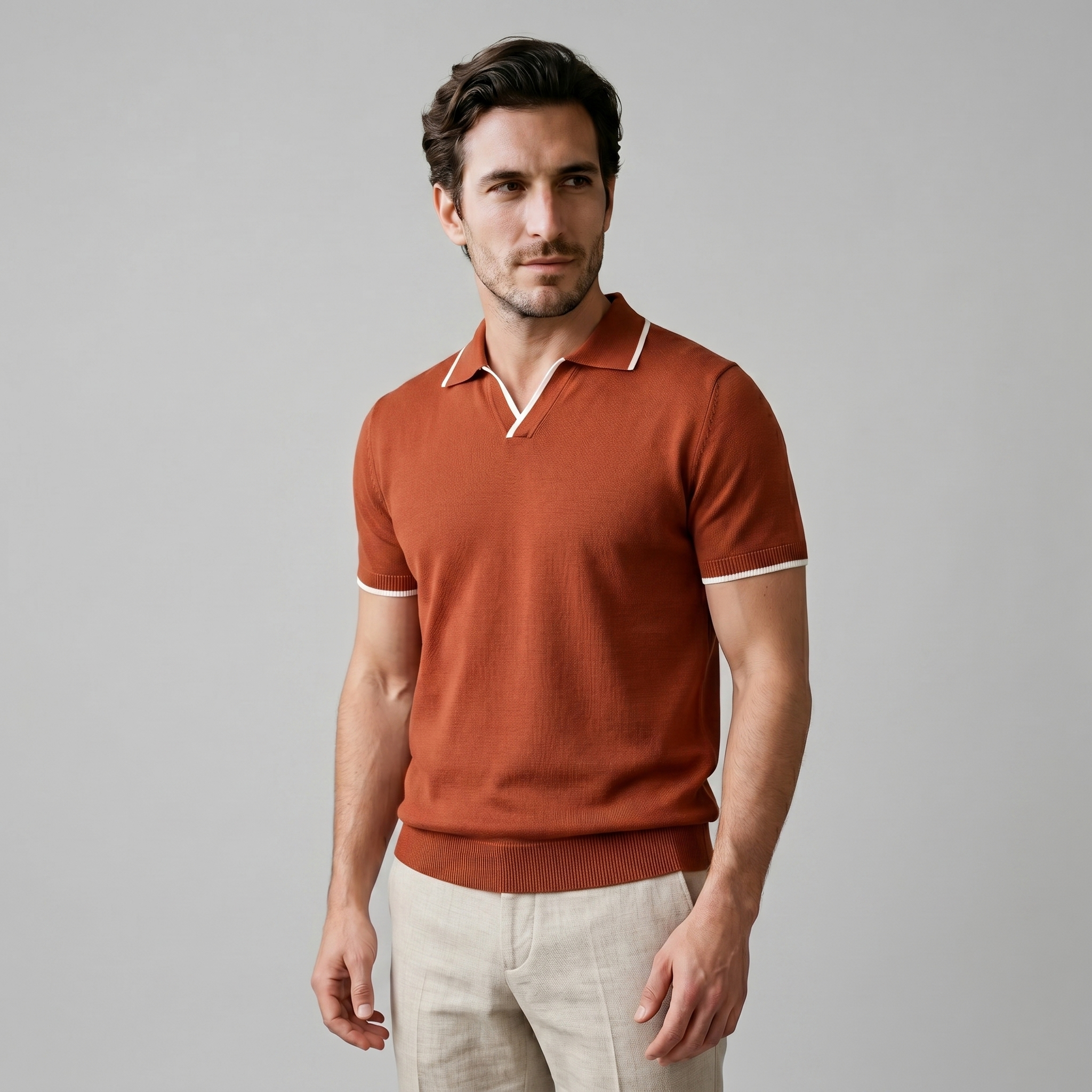 Men's Tipped Open-Collar Knit Polo