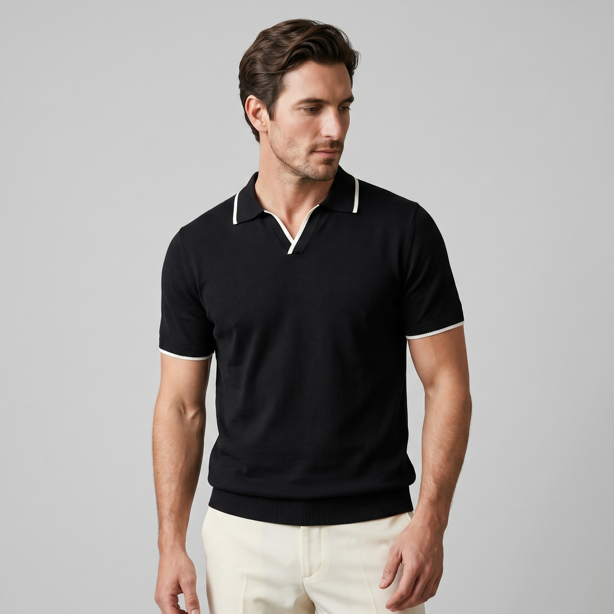 Men's Tipped Open-Collar Knit Polo