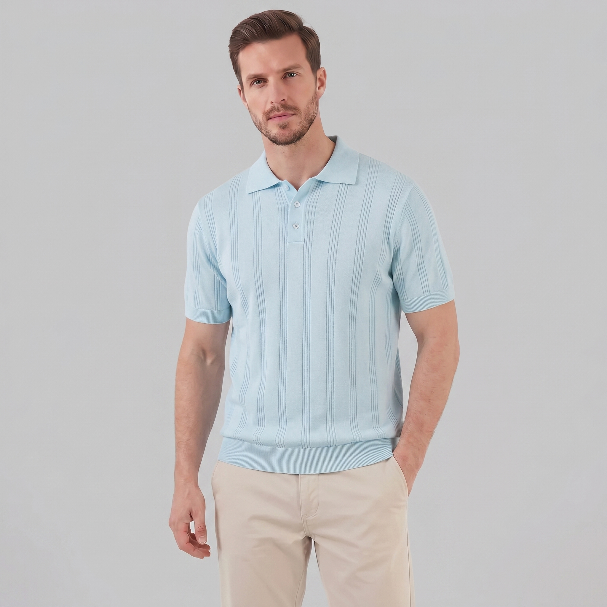 Men's Vertical Stripe Knit Polo