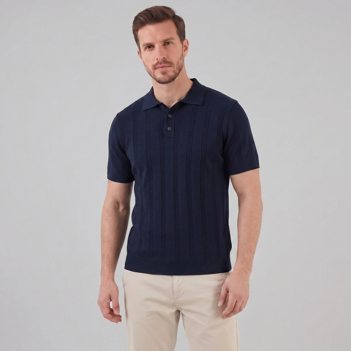 Men's Vertical Stripe Knit Polo