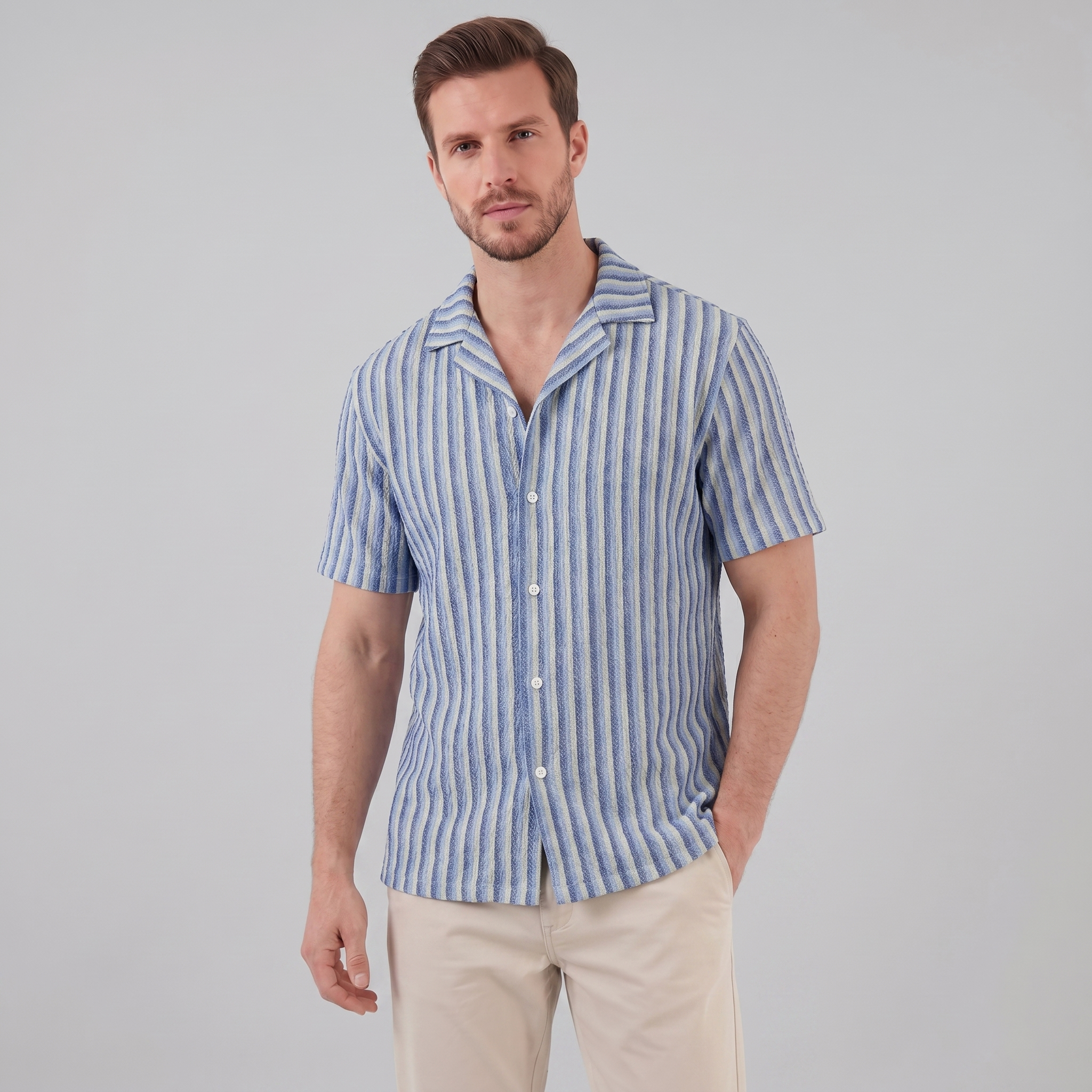 Men's Vertical Stripe Knit Resort Shirt