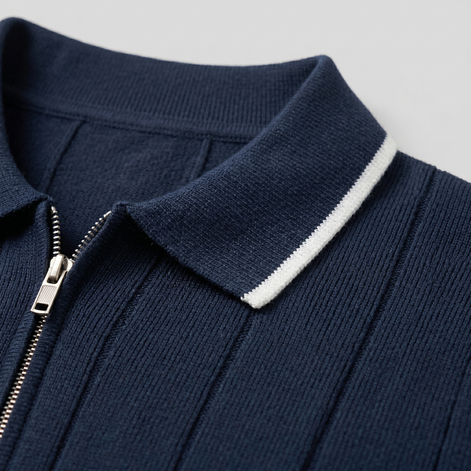 Men's Vertical Stripe Zip-Neck Polo