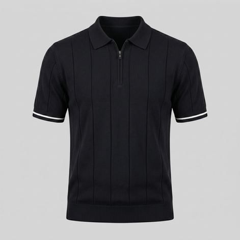 Men's Vertical Stripe Zip-Neck Polo