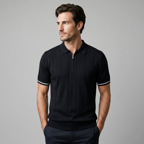 Men's Vertical Stripe Zip-Neck Polo