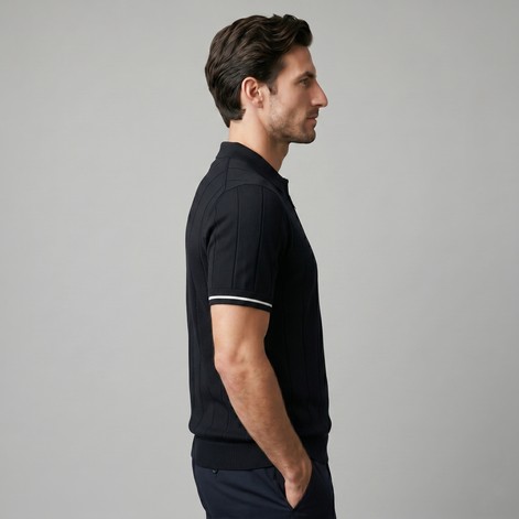 Men's Vertical Stripe Zip-Neck Polo