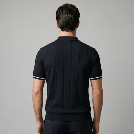 Men's Vertical Stripe Zip-Neck Polo