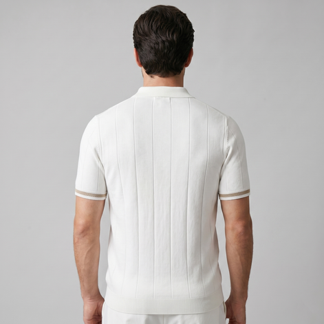 Men's Vertical Stripe Zip-Neck Polo