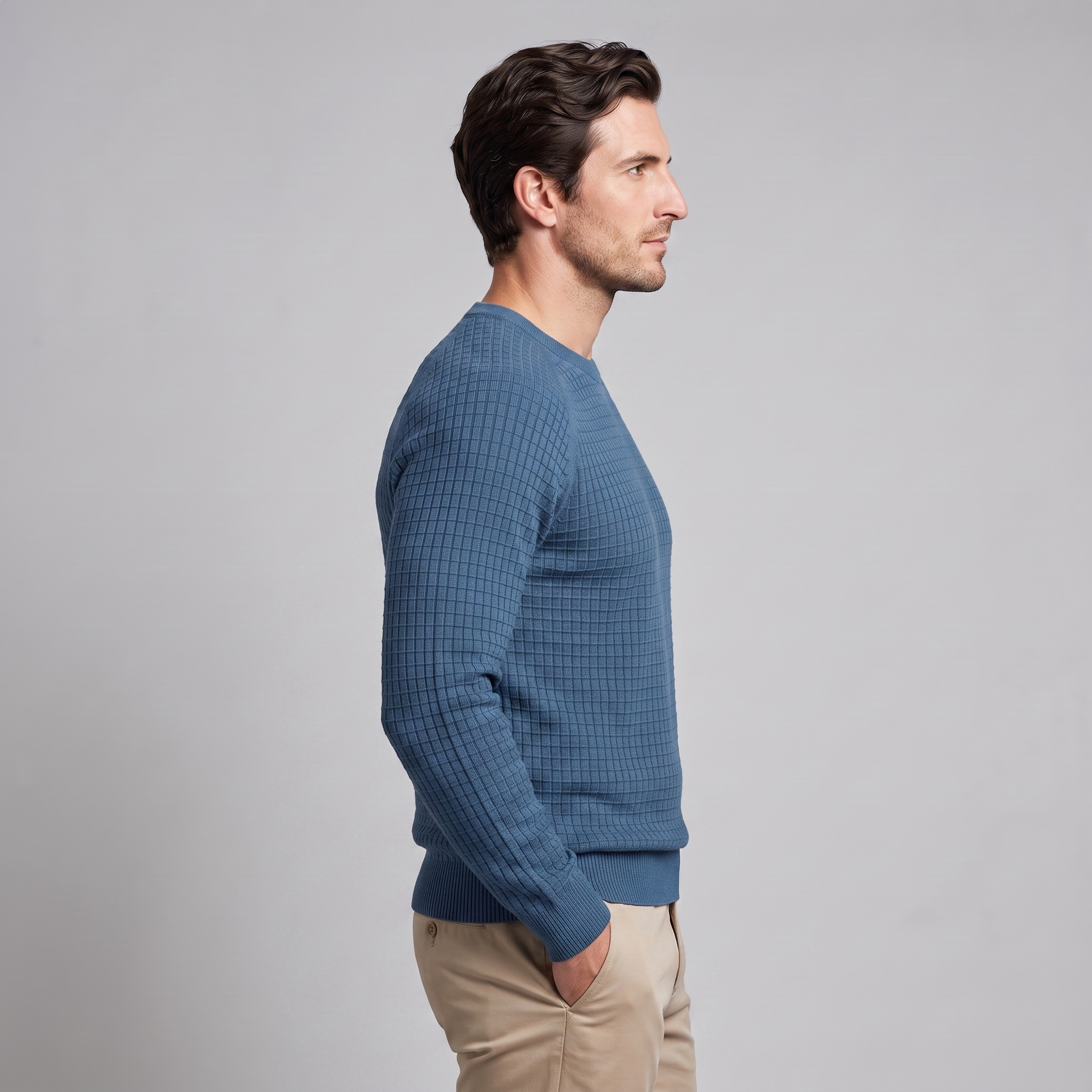 Men's Waffle Knit Crew Neck Sweater