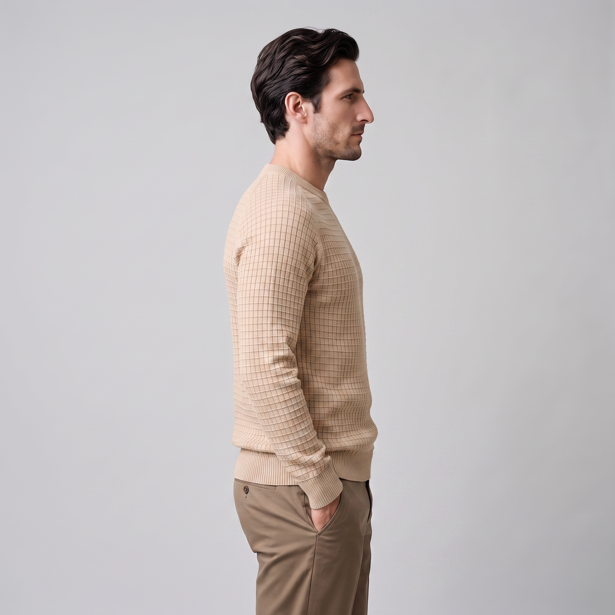 Men's Waffle Knit Crew Neck Sweater