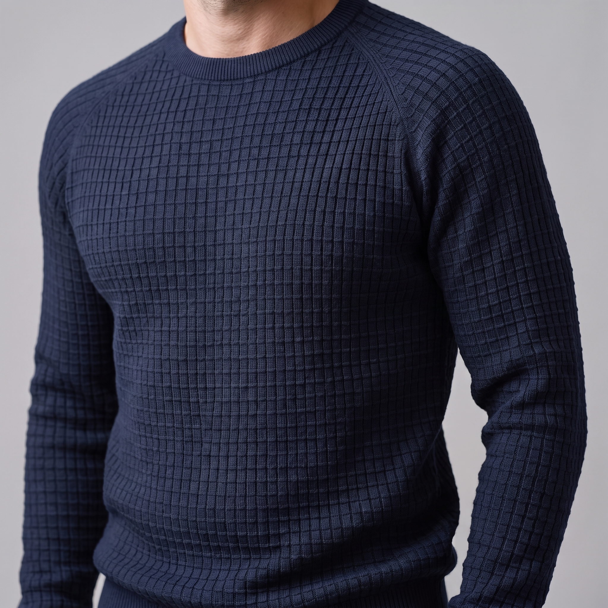 Men's Waffle Knit Crew Neck Sweater