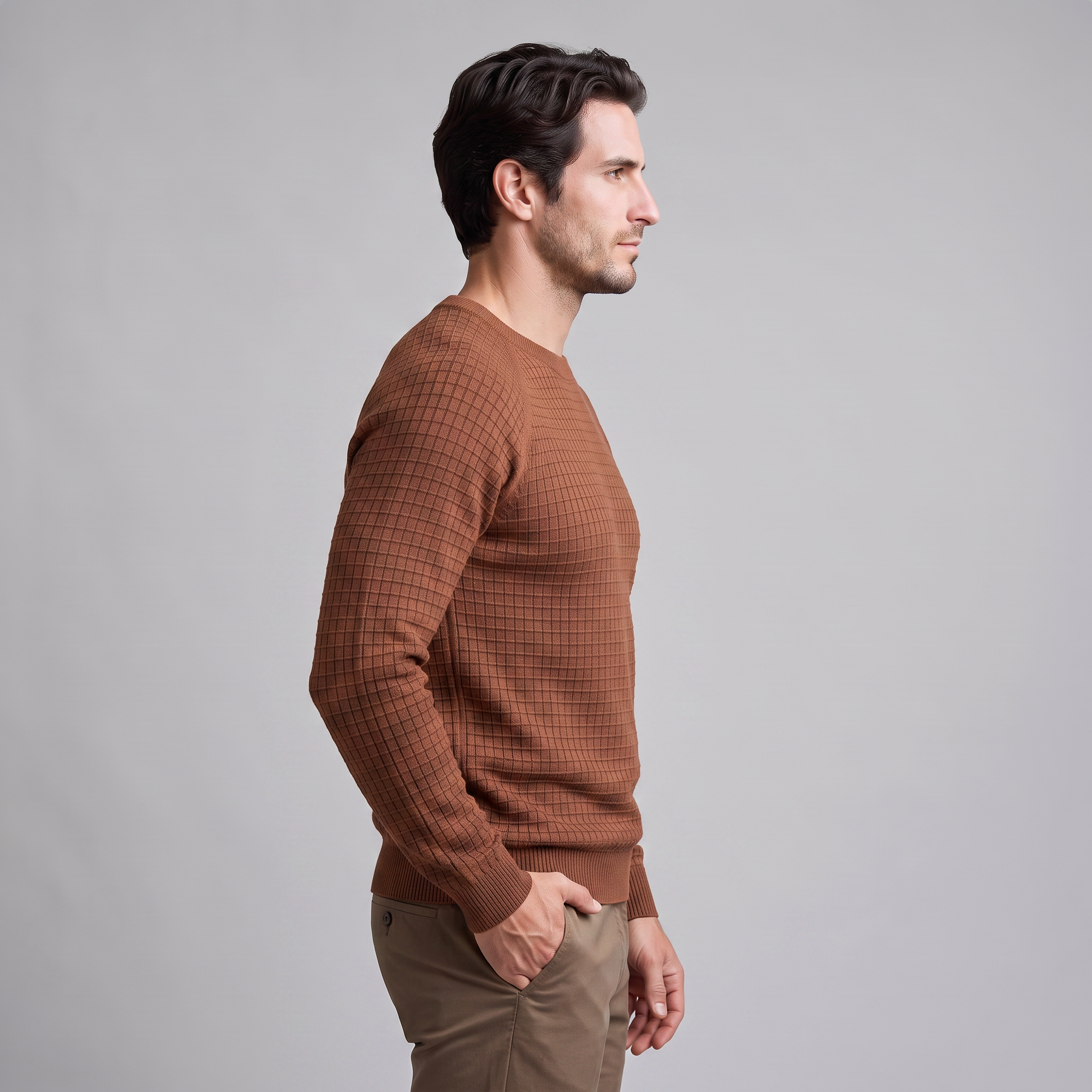 Men's Waffle Knit Crew Neck Sweater