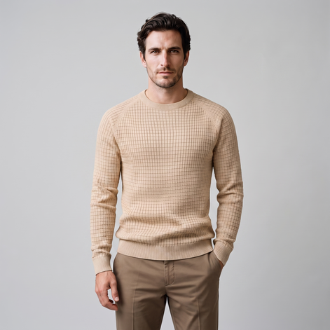 Men's Waffle Knit Crew Neck Sweater