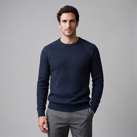 Men's Waffle Knit Crew Neck Sweater