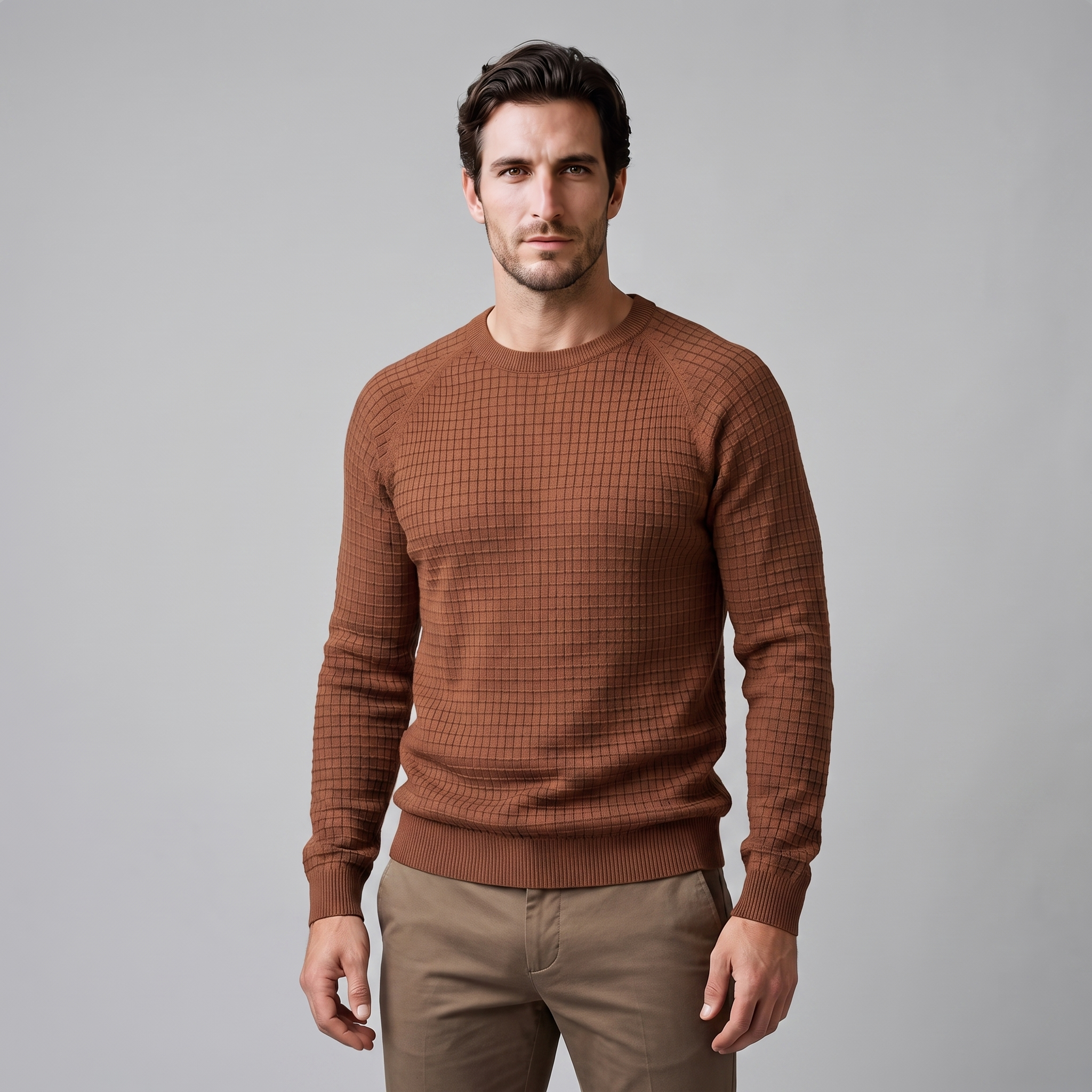 Men's Waffle Knit Crew Neck Sweater
