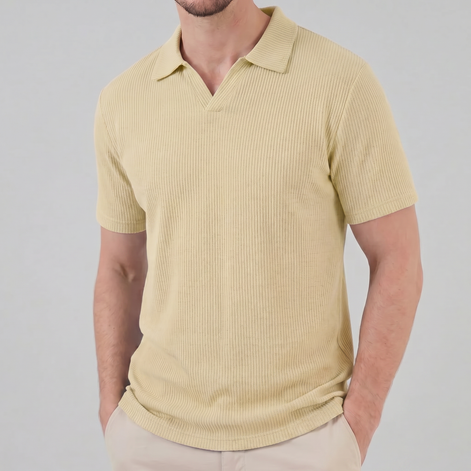 Men's Waffle Knit Open Collar Polo