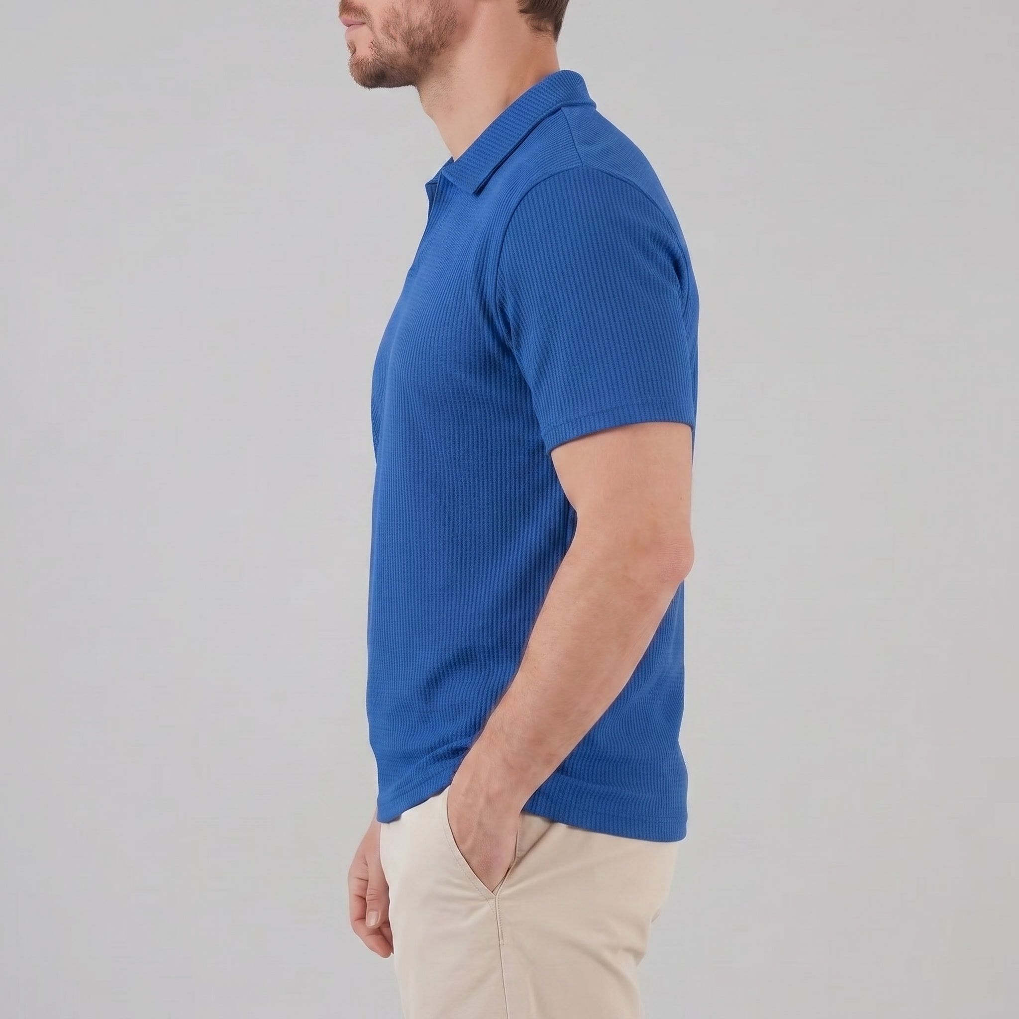 Men's Waffle Knit Open Collar Polo