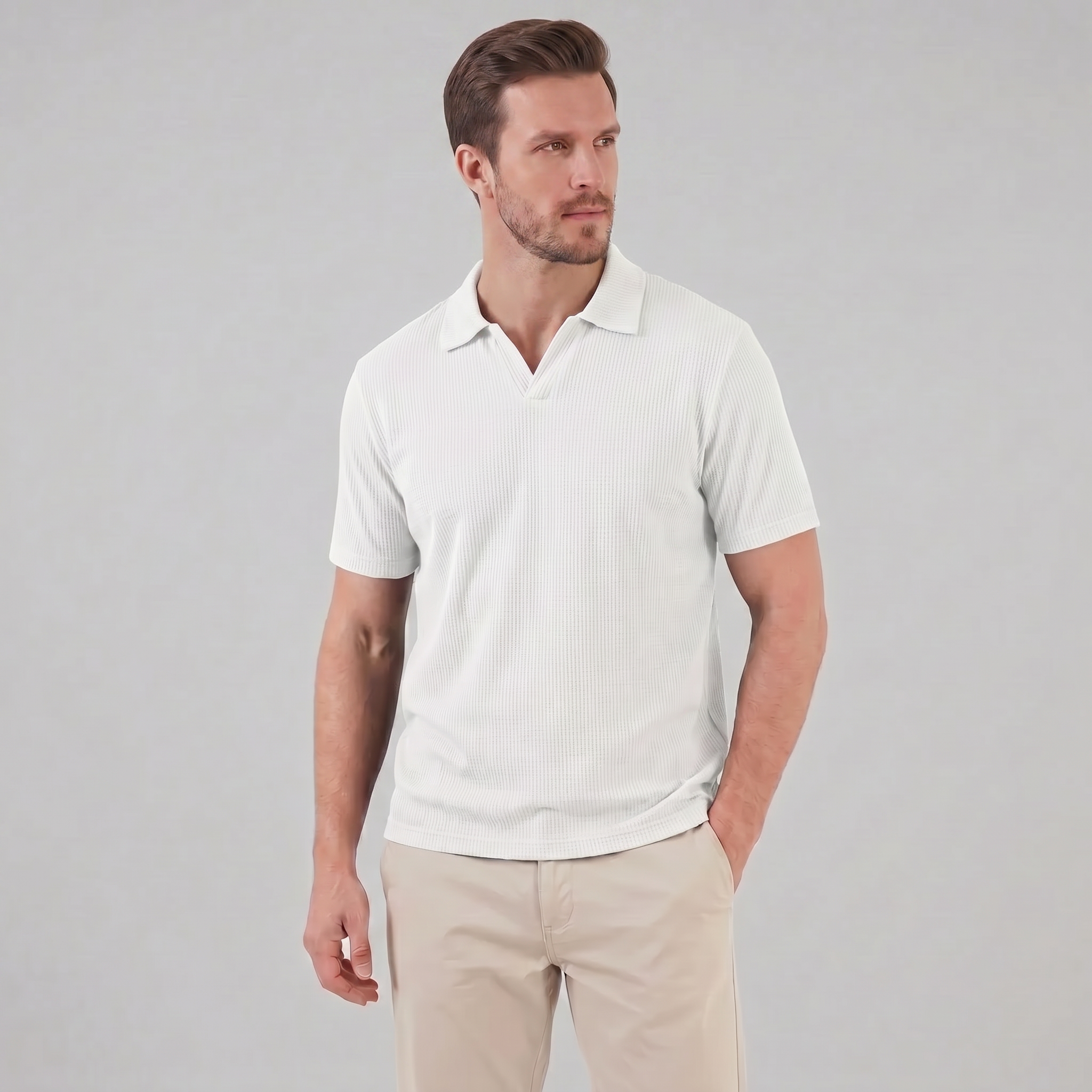 Men's Waffle Knit Open Collar Polo