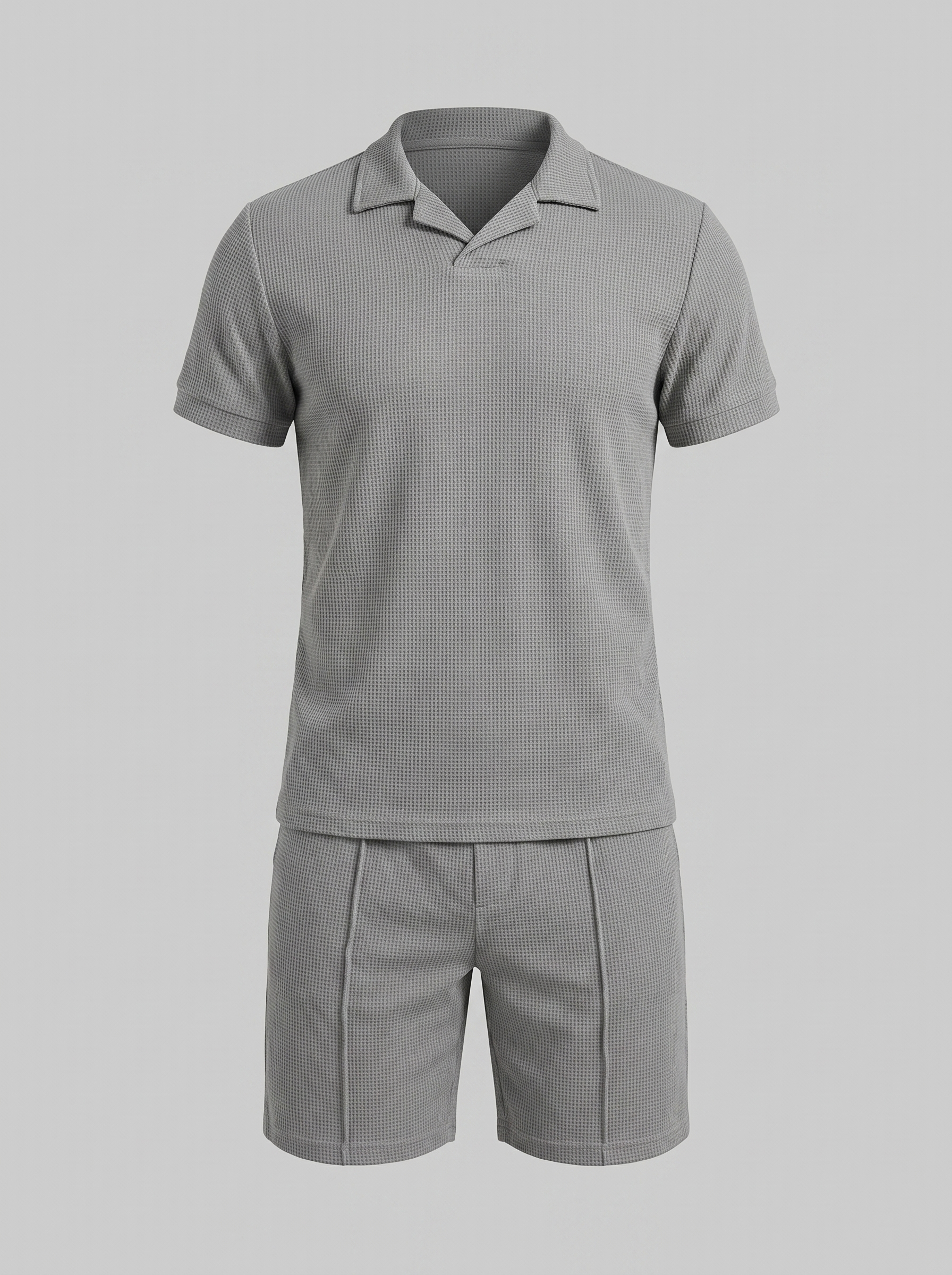 Men's Waffle Knit Polo and Shorts Set
