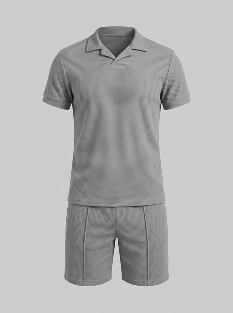 Men's Waffle Knit Polo and Shorts Set