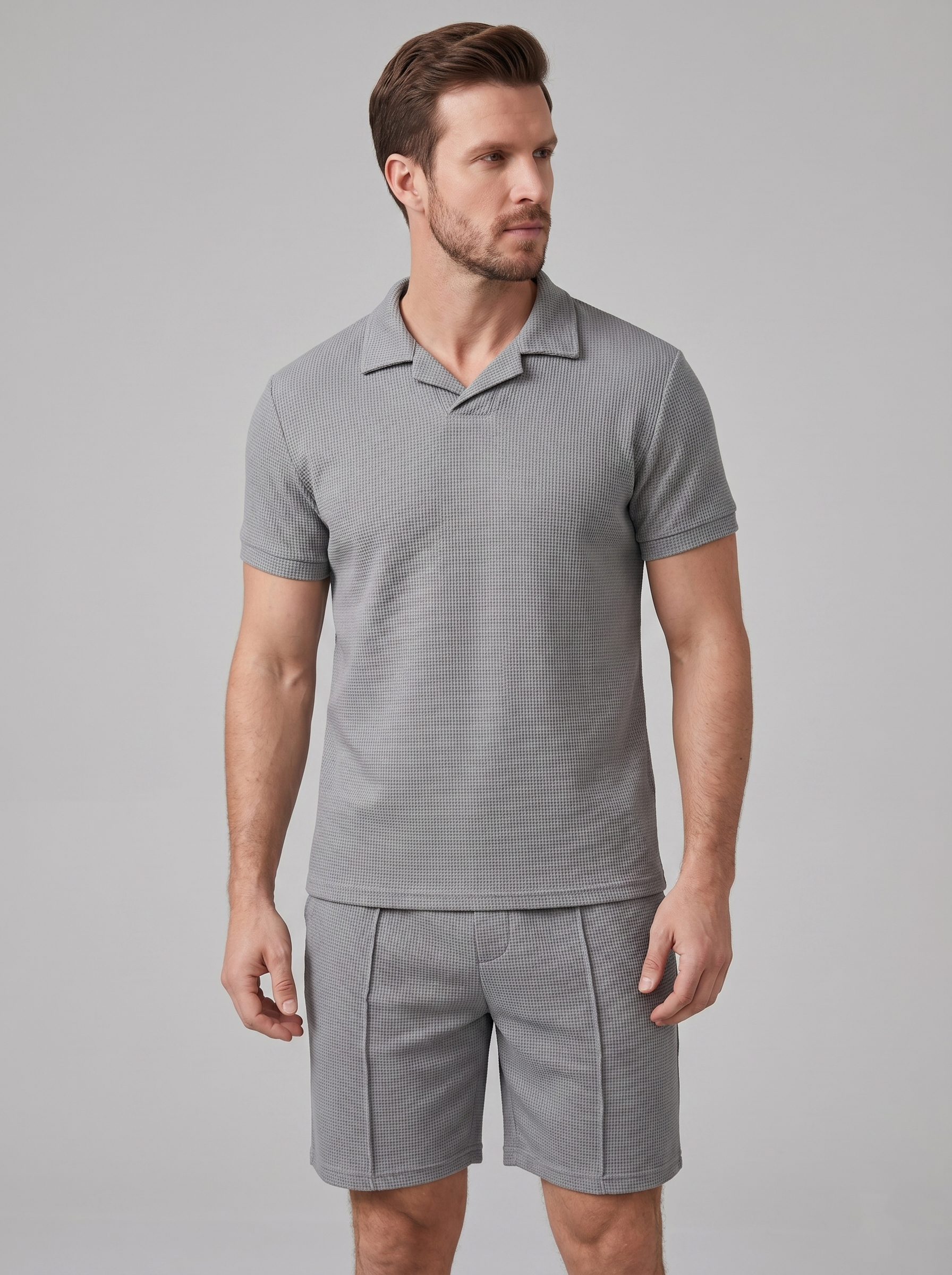 Men's Waffle Knit Polo and Shorts Set