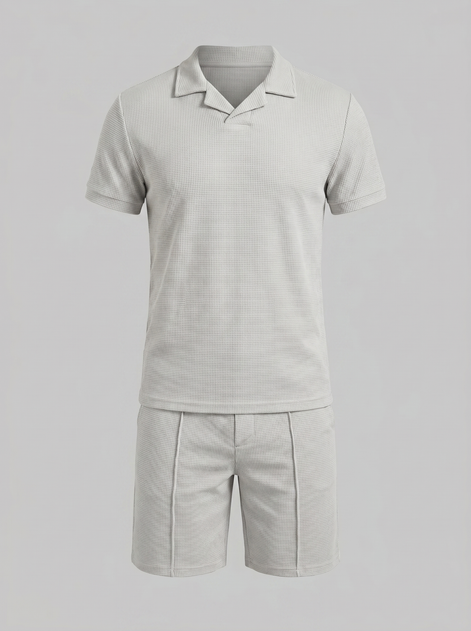 Men's Waffle Knit Polo and Shorts Set