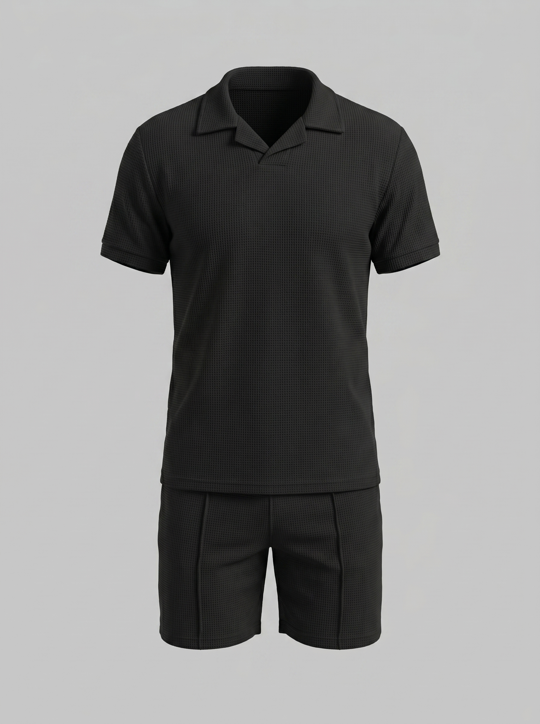 Men's Waffle Knit Polo and Shorts Set