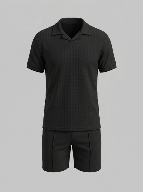 Men's Waffle Knit Polo and Shorts Set