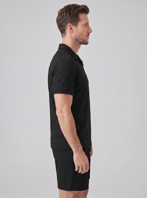 Men's Waffle Knit Polo and Shorts Set