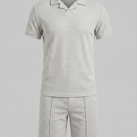Men's Waffle Knit Polo and Shorts Set