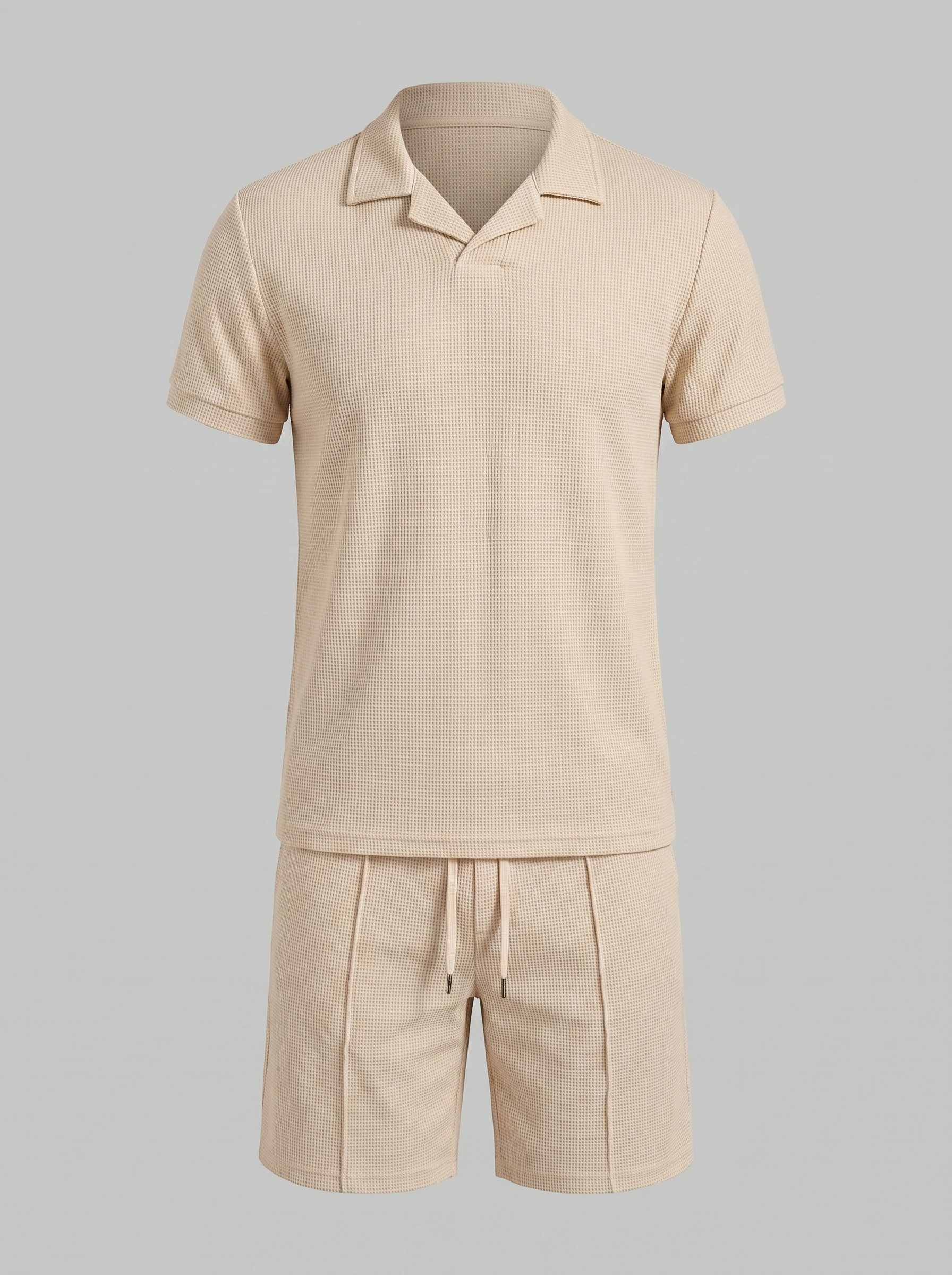 Men's Waffle Knit Polo and Shorts Set