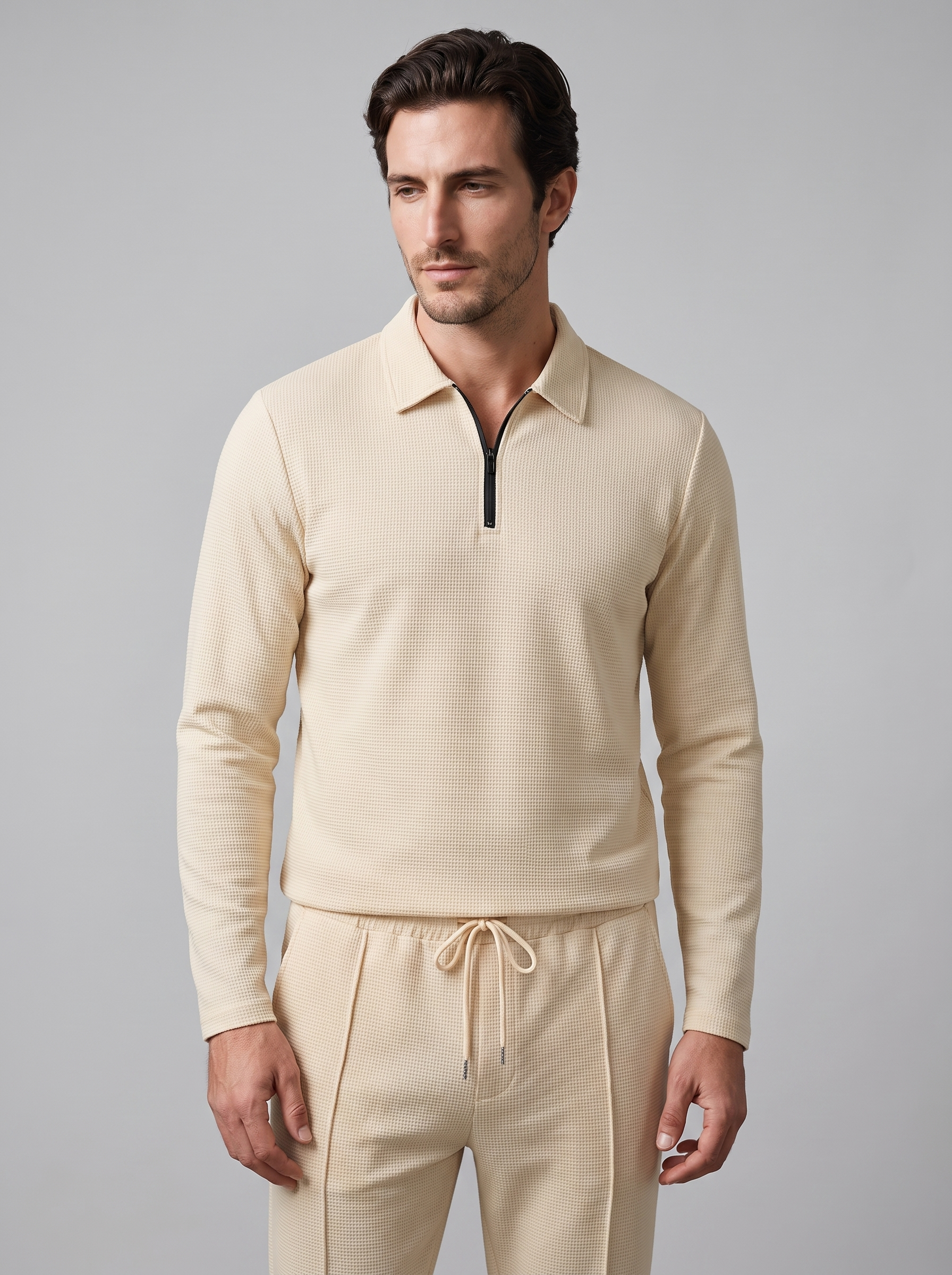 Men's Waffle Knit Quarter-Zip Tracksuit Set