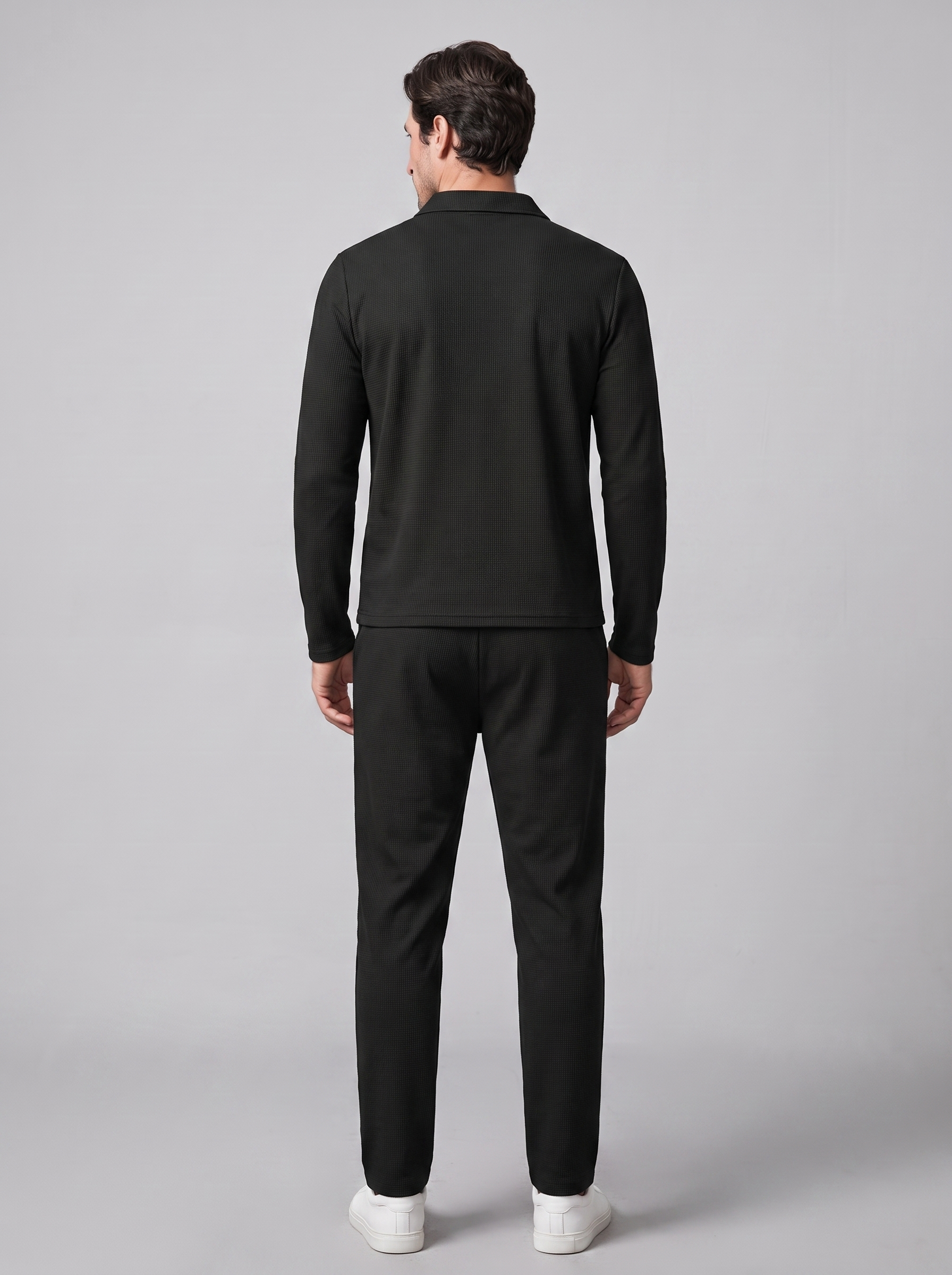Men's Waffle Knit Quarter-Zip Tracksuit Set