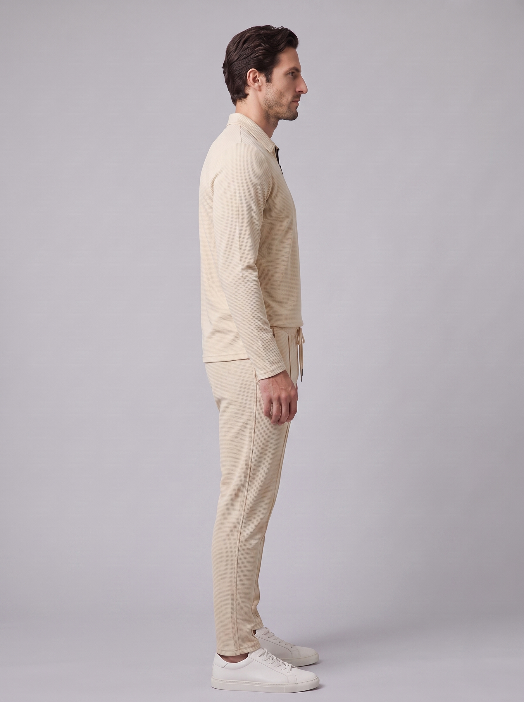 Men's Waffle Knit Quarter-Zip Tracksuit Set