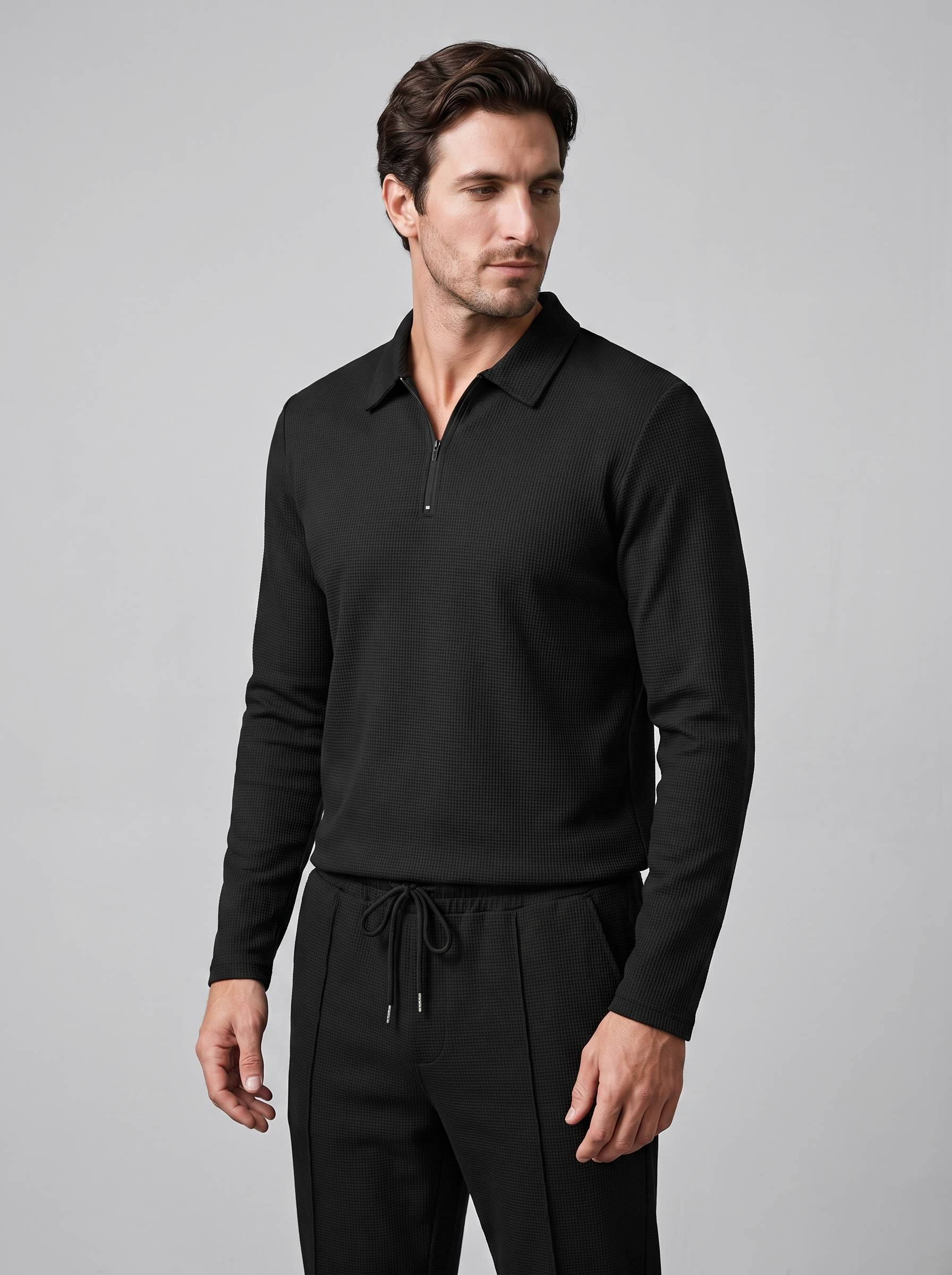 Men's Waffle Knit Quarter-Zip Tracksuit Set