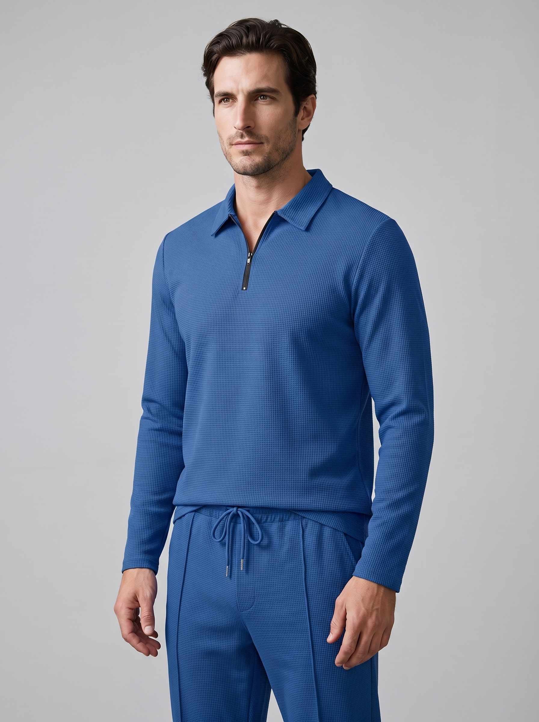 Men's Waffle Knit Quarter-Zip Tracksuit Set