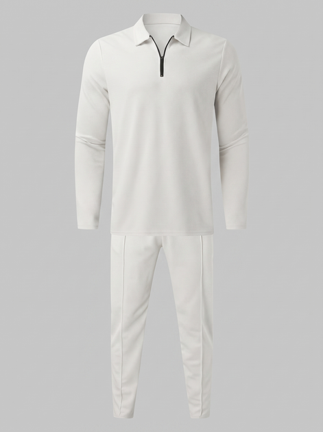 Men's Waffle Knit Quarter-Zip Tracksuit Set
