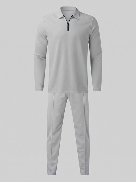 Men's Waffle Knit Quarter-Zip Tracksuit Set