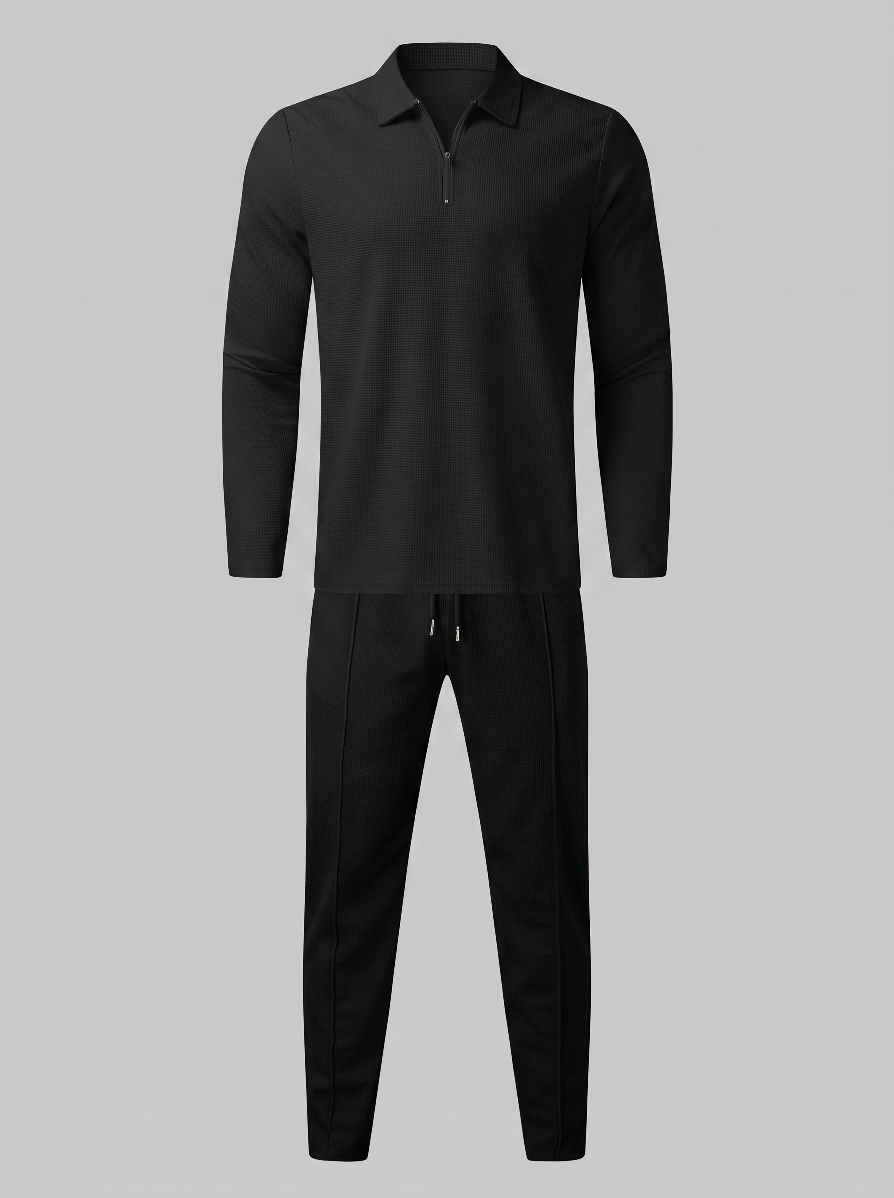 Men's Waffle Knit Quarter-Zip Tracksuit Set