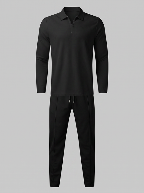 Men's Waffle Knit Quarter-Zip Tracksuit Set