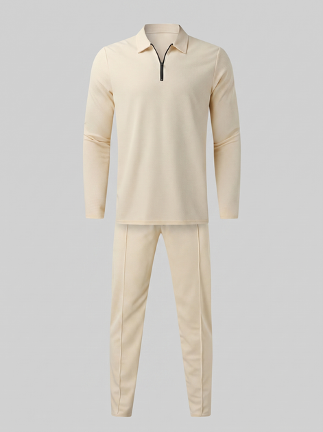 Men's Waffle Knit Quarter-Zip Tracksuit Set
