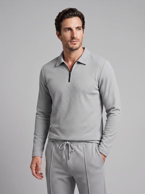 Men's Waffle Knit Quarter-Zip Tracksuit Set
