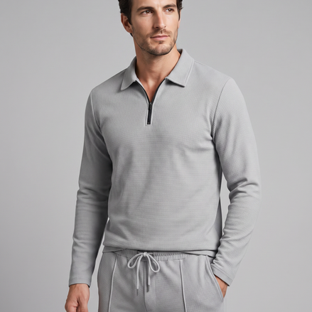 Men's Waffle Knit Quarter-Zip Tracksuit Set