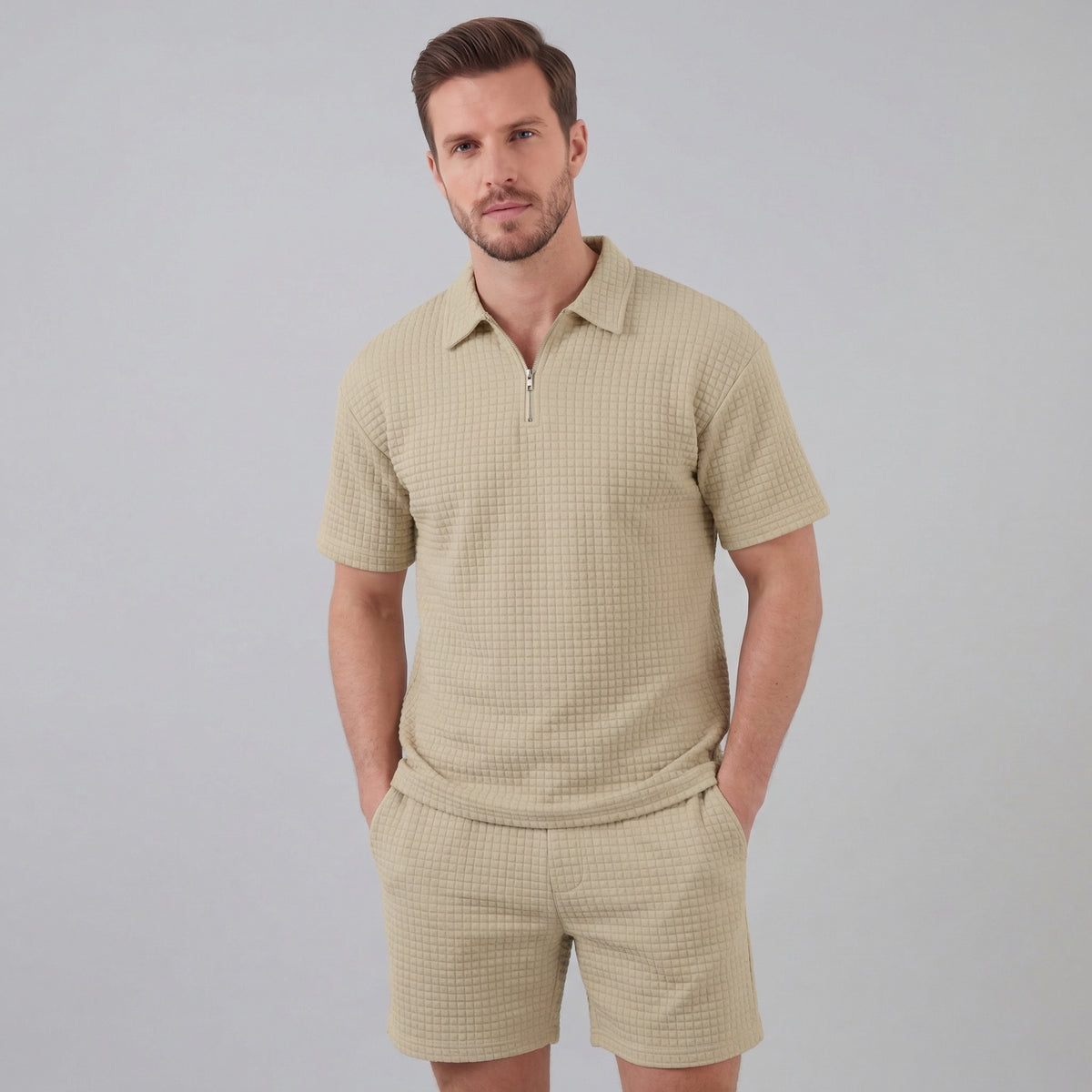 Men's Waffle Knit Short Outfit Summer Set