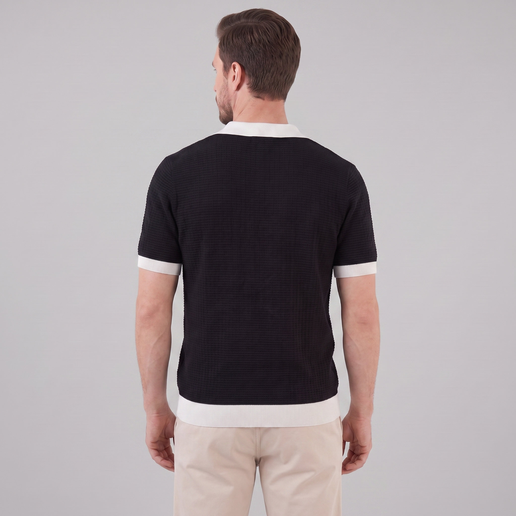 Men's Weave Contrast Trim Polo Shirt