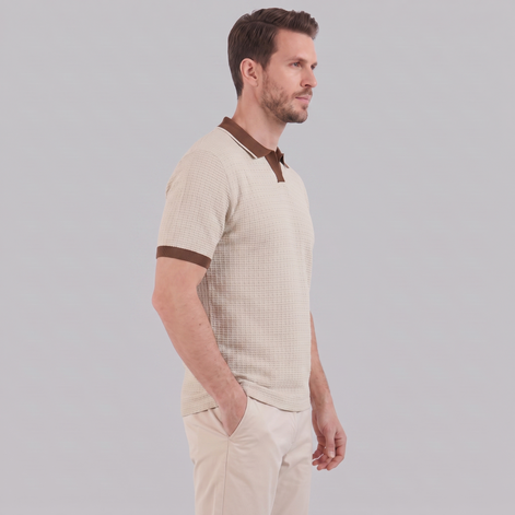 Men's Weave Contrast Trim Polo Shirt