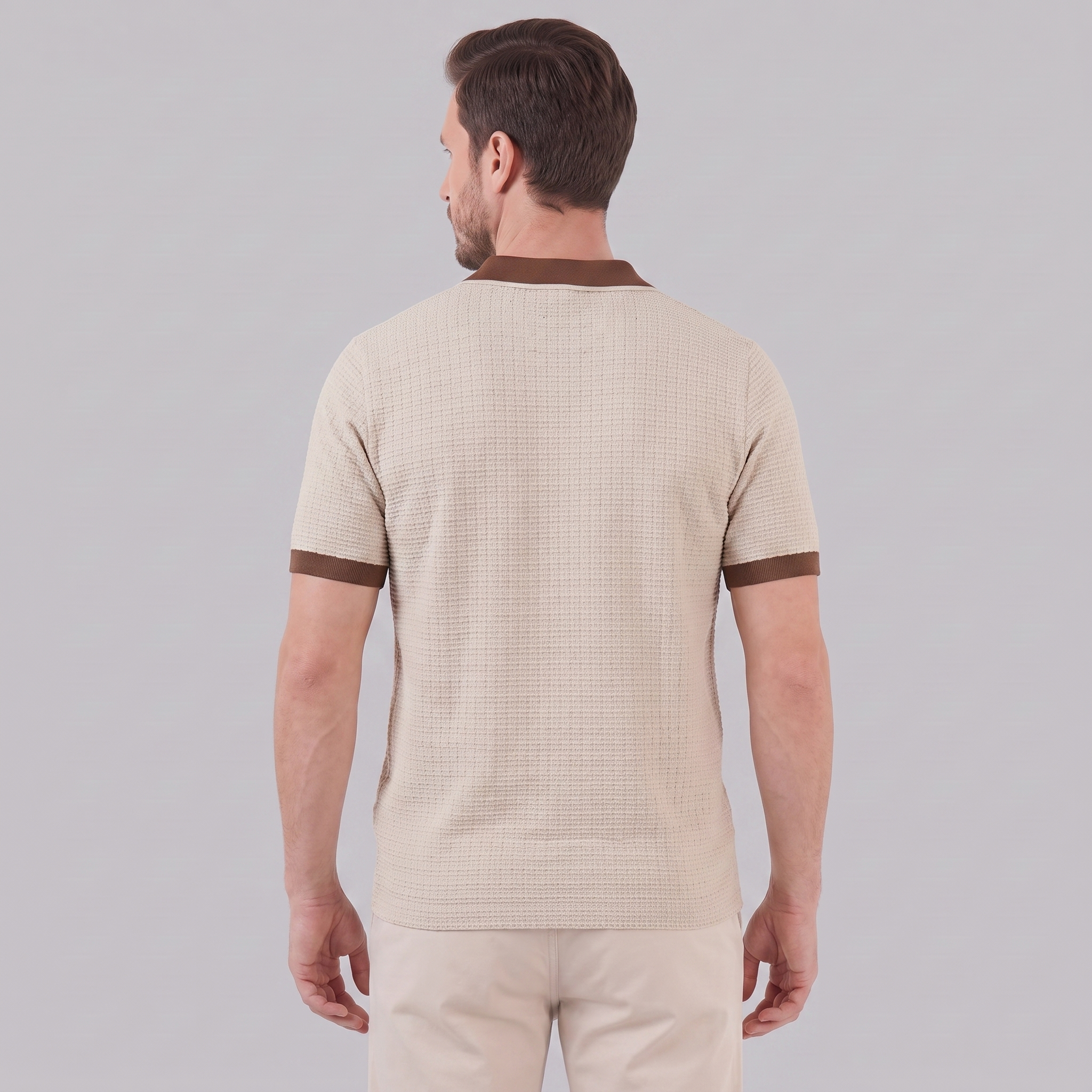Men's Weave Contrast Trim Polo Shirt