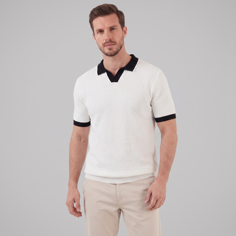 Men's Weave Contrast Trim Polo Shirt